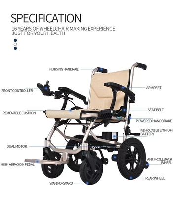 Cadeira de rodas elétrica compacta e portátil de motor duplo de lado único para viagens 14 kg