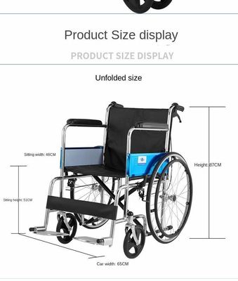 Cadeira de rodas motorizada portátil manual de 20 polegadas, preta Oxford, para aplicações médicas