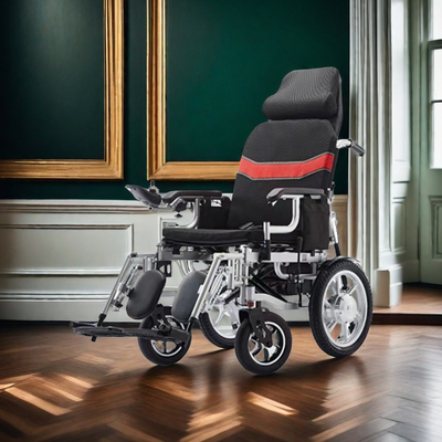 24 V cadeira de rodas dobrável com dobragem rápida e design de absorção de choques